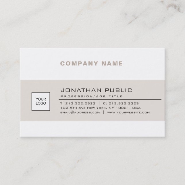 Trendy Modern Company Logo Beige White Smart Plain Business Card (Front)
