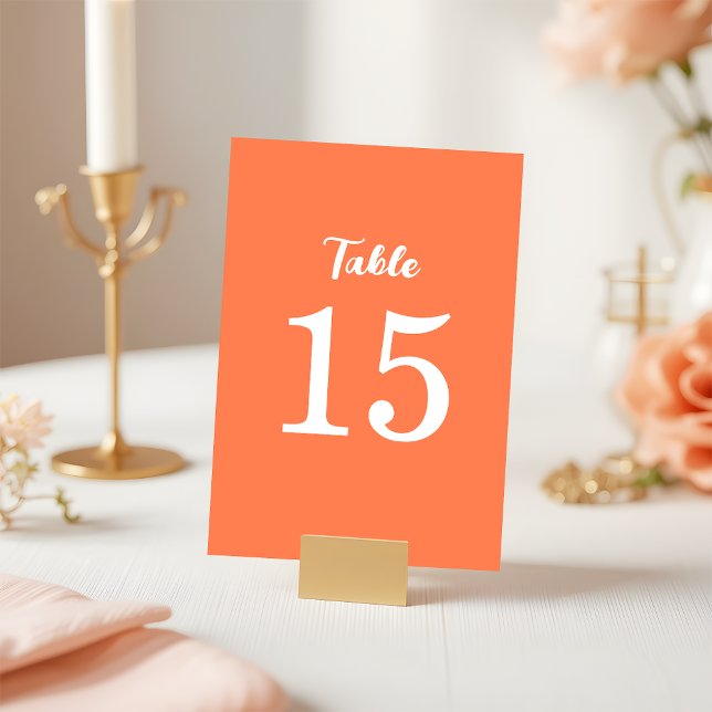 Trendy Modern Coral Pink Orange Wedding Table Number (Creator Uploaded)