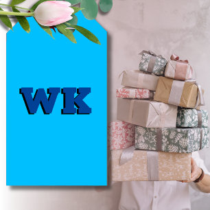 Trendy Modern Deep Blue 3D Monogram Cyan Blue Gift Tags