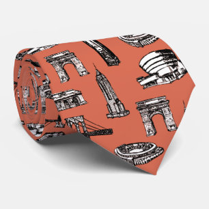 Trendy modern design city pattern men pink tie