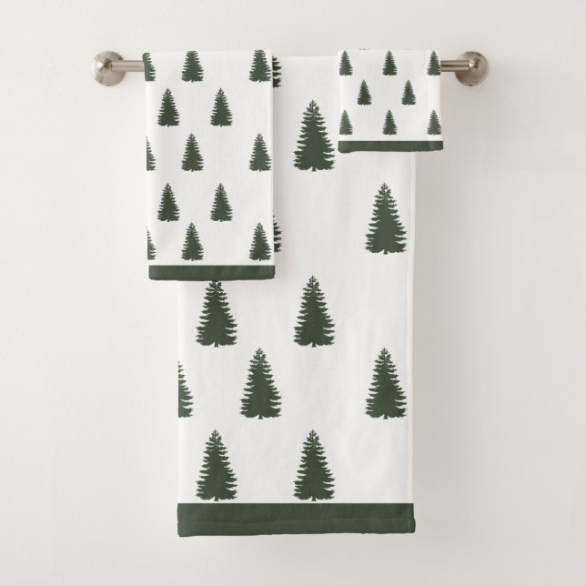 Trendy Modern Elegant Christmas Tree Pattern Bath Towel Set (Insitu)