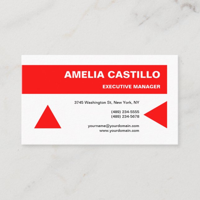 Trendy Modern Elegant Contemporary Red White Business Card (Front)