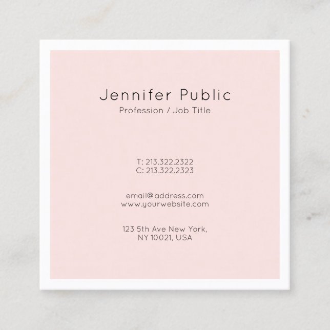 Trendy Modern Elegant Design Pink Professional Square Business Card (Front)