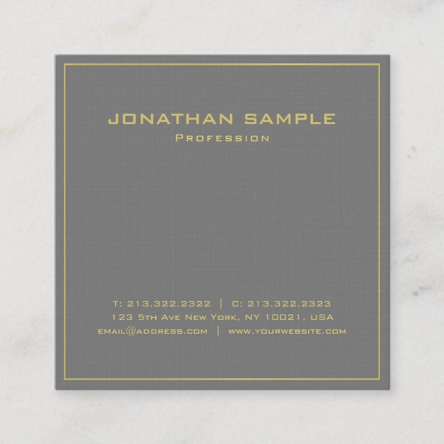 Trendy Modern Elegant Design Premium Linen Deluxe Square Business Card (Front)