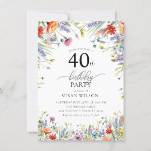 Trendy Modern Elegant Floral 40th birthday Invitation
