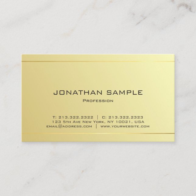 Trendy Modern Elegant Gold Look Minimalist Luxury Business Card (Front)