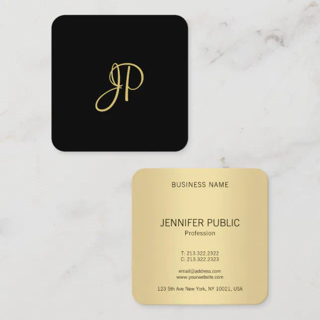 Trendy Modern Elegant Gold Monogram Template Square Business Card | Zazzle