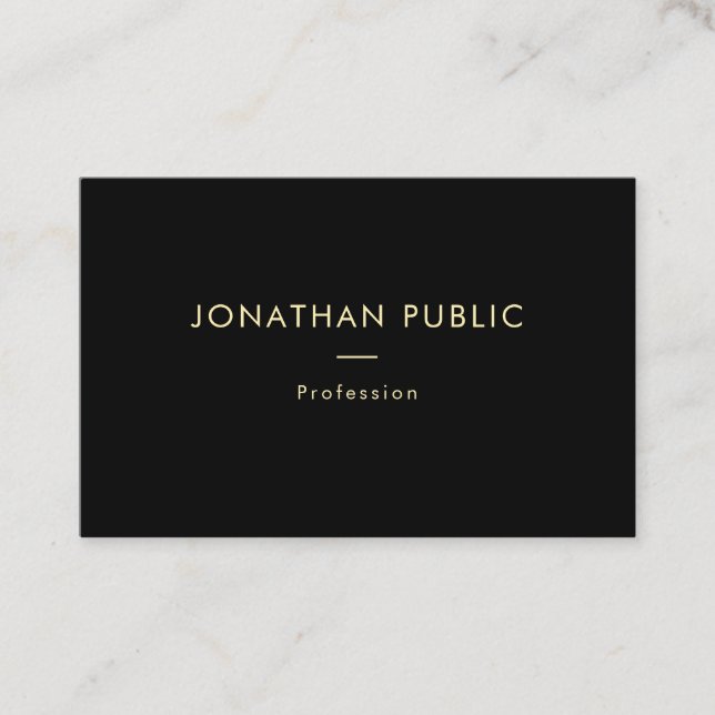 Trendy Modern Elegant Gold Name Black Template Business Card (Front)