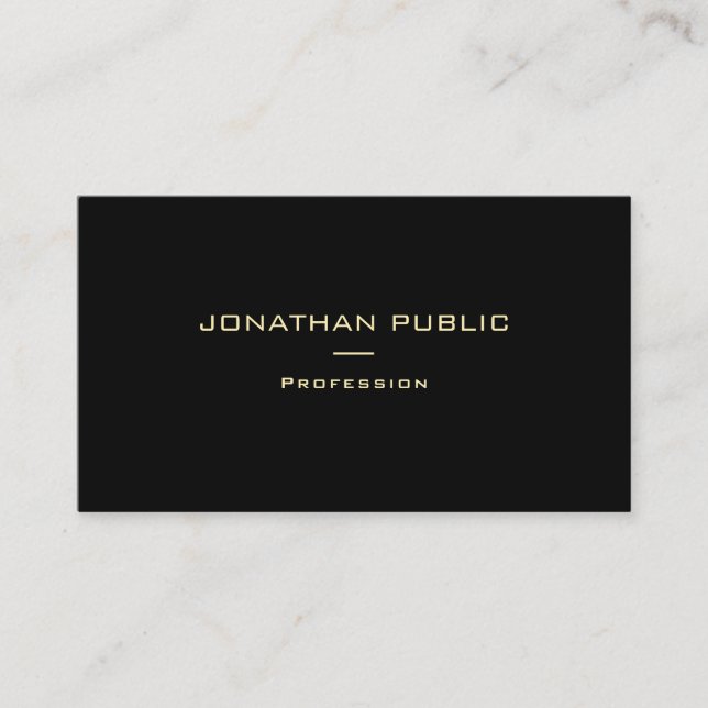 Trendy Modern Elegant Gold Name Black Template Top Business Card (Front)