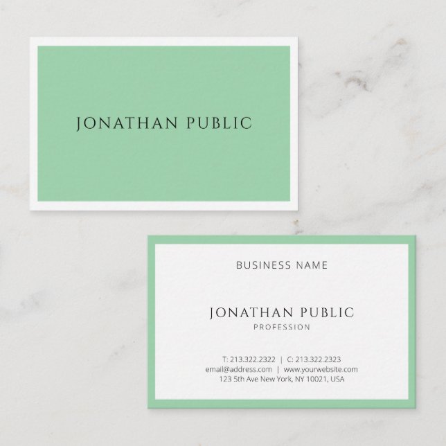 Trendy Modern Elegant Green White Simple Template Business Card (Front/Back)