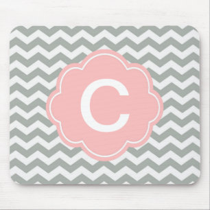 Trendy, modern, elegant grey chevron monogram mouse mat