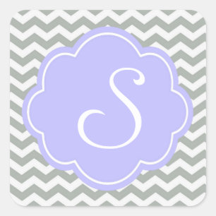 Trendy, modern, elegant grey chevron monogram square sticker