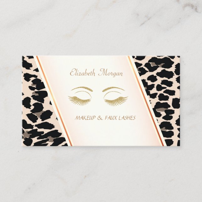 Trendy Modern  Elegant,Leopard Print, Lashes Business Card (Front)