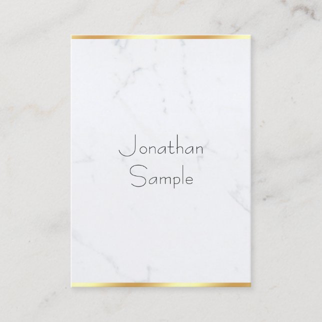 Trendy Modern Elegant Marble Gold Text Template Business Card (Front)