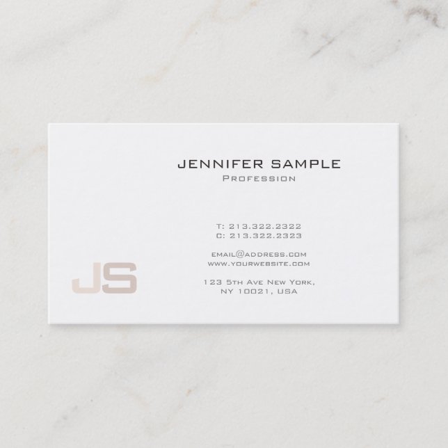 Trendy Modern Elegant Monogram Glamour Plain Business Card (Front)