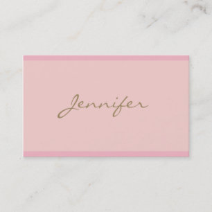 Trendy Modern Elegant Pink Gold Hand Script Font Business Card