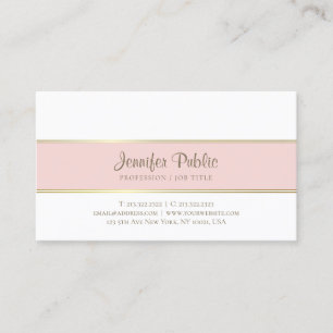 Trendy Modern Elegant Pink Gold White Simple Plain Business Card