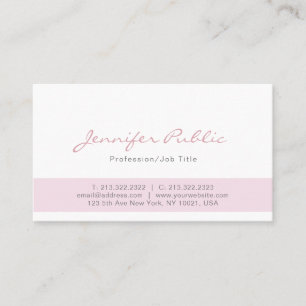 Trendy Modern Elegant Pink White Minimalist Plain Business Card