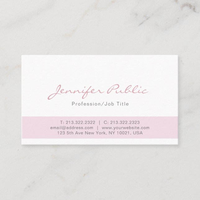 Trendy Modern Elegant Pink White Minimalist Plain Business Card (Front)