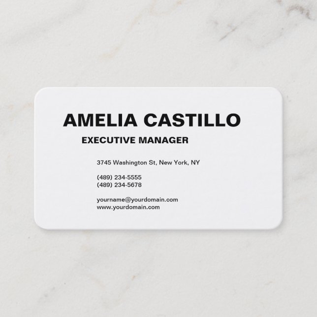 Trendy Modern Elegant Simple Black White Bold Business Card (Front)