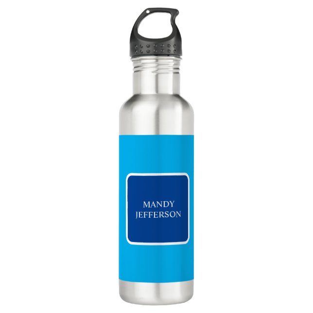 Trendy Modern Elegant Simple Blue Add Your Name 710 Ml Water Bottle (Front)