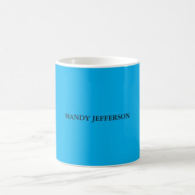 Trendy Modern Elegant Simple Blue Add Your Name Coffee Mug (Center)