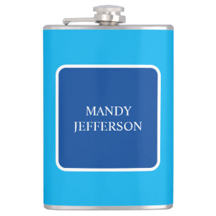 Trendy Modern Elegant Simple Blue Add Your Name Hip Flask