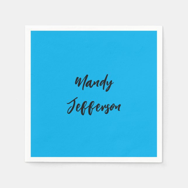Trendy Modern Elegant Simple Blue Add Your Name Napkin (Front)
