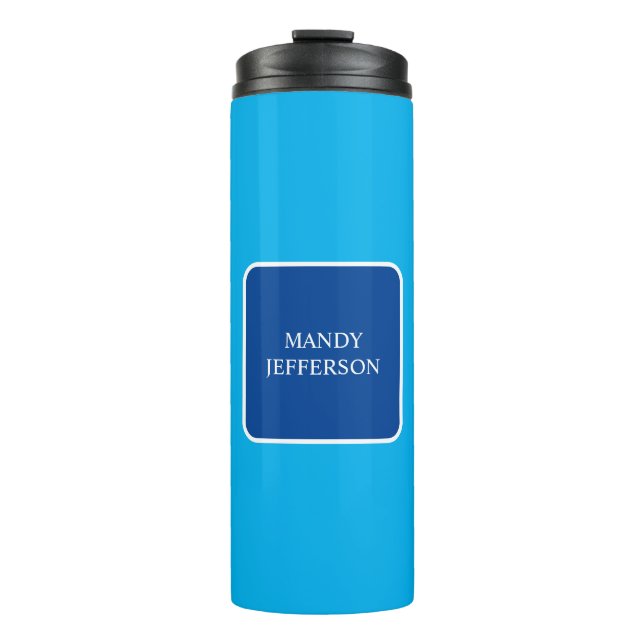 Trendy Modern Elegant Simple Blue Add Your Name Thermal Tumbler (Front)