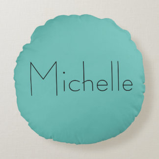 Trendy Modern Elegant Simple Blue Your Name Round Cushion