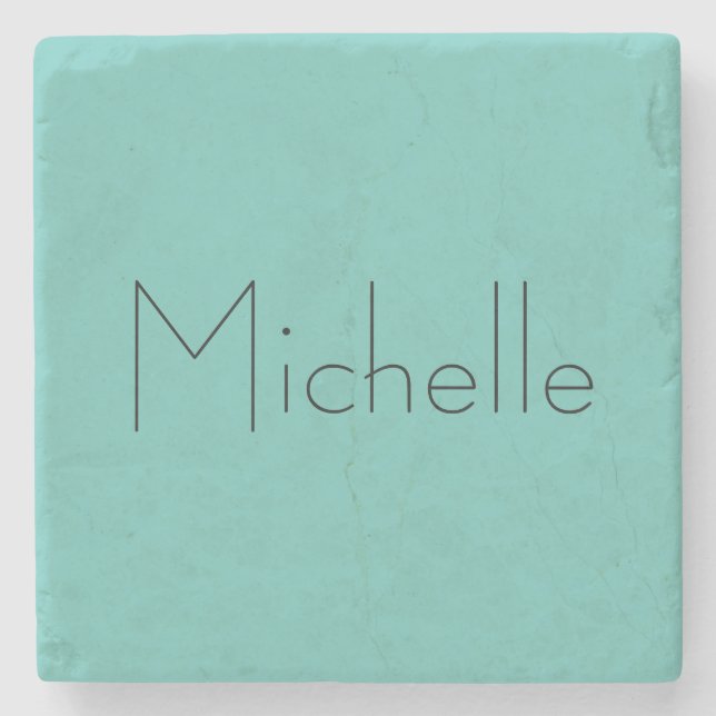 Trendy Modern Elegant Simple Blue Your Name Stone Coaster (Front)
