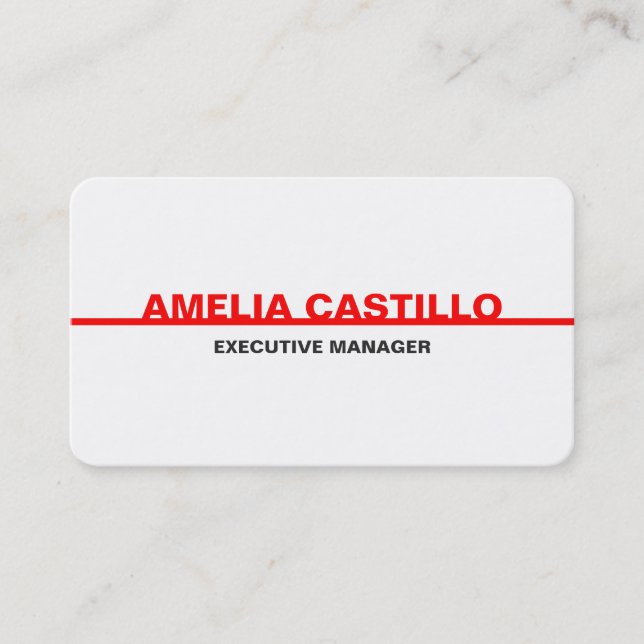 Trendy Modern Elegant Simple Red White Bold Business Card (Front)