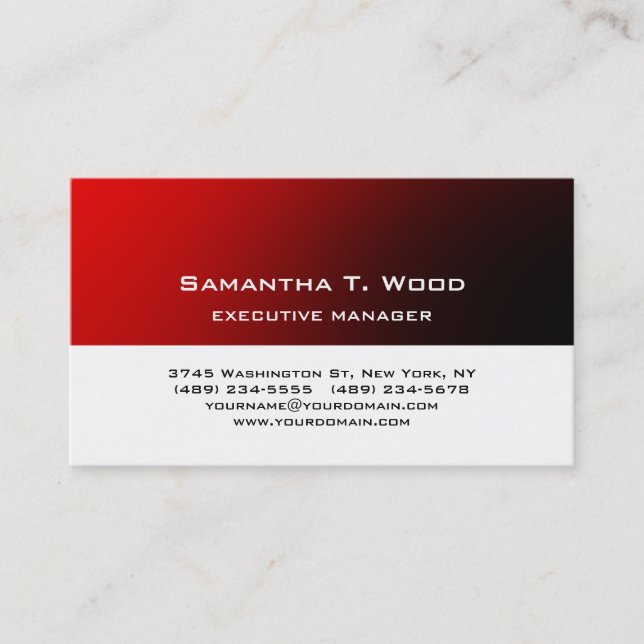 Trendy Modern Elegant Simple Red White Manager Business Card (Front)