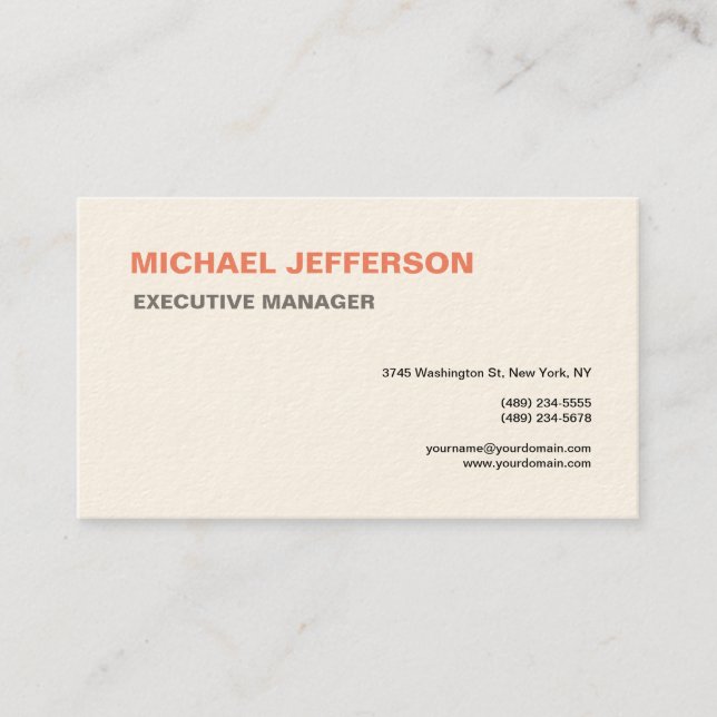 Trendy Modern Elegant Simple Signature Cream Business Card (Front)