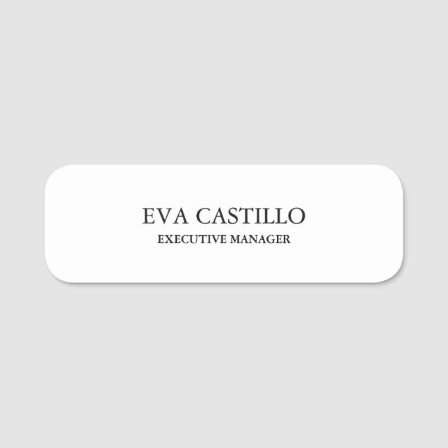 Trendy Modern Elegant Simple White Manager Name Tag (Front)