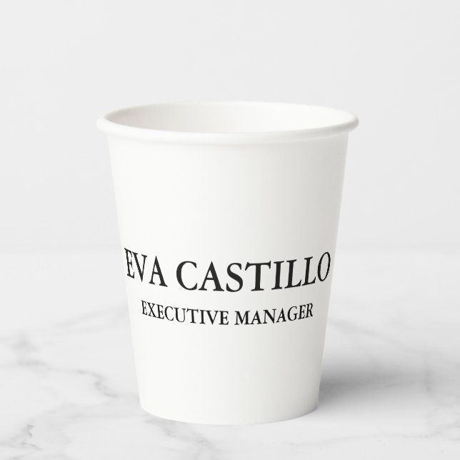 Trendy Modern Elegant Simple White Manager Paper Cups (Front)