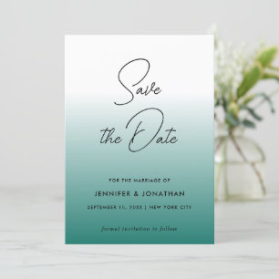 Trendy Modern Elegant Teal Simple Calligraphy Save The Date