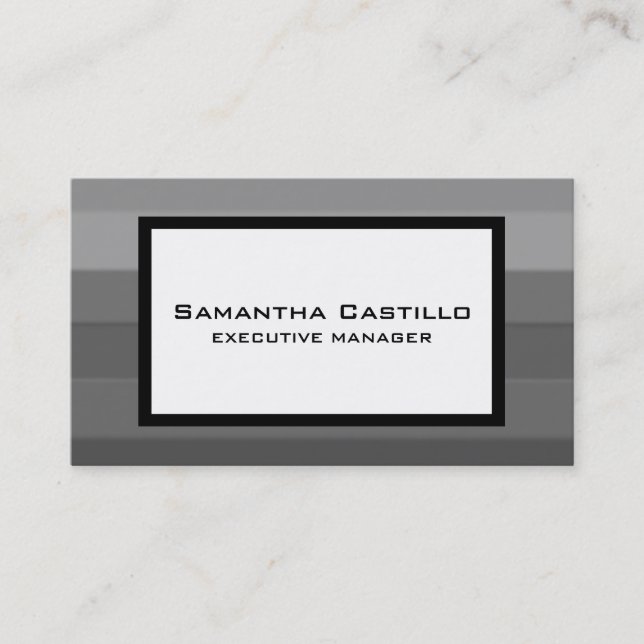 Trendy Modern Elegant White Grey Striped Business Card (Front)
