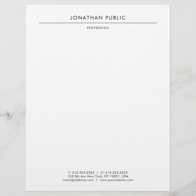 Trendy Modern Elegant White Minimalist Template Custom Letterhead (Front)