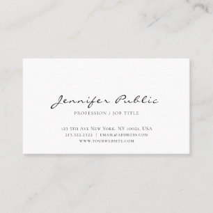 Trendy Modern Elegant White Sleek Design Plain Business Card