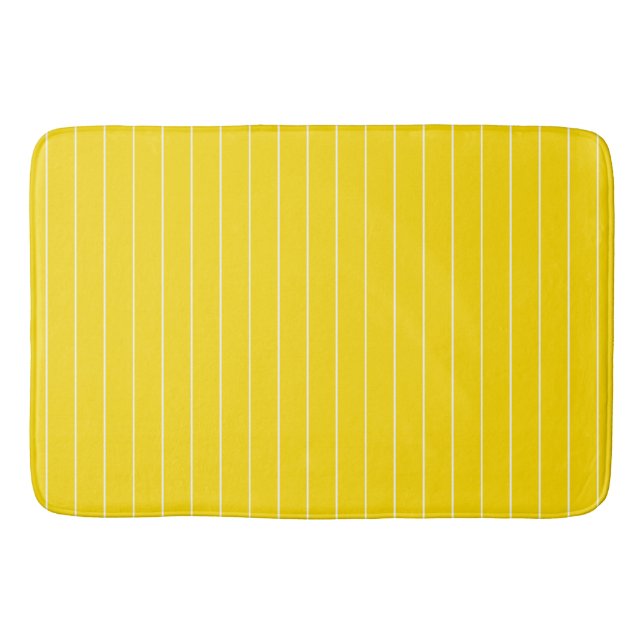 Trendy Modern Elegant Yellow White Striped Bath Mat (Front)