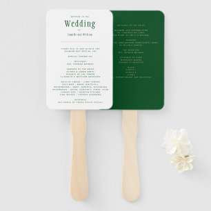 Trendy Modern Emerald Green Gold Wedding Program H Hand Fan