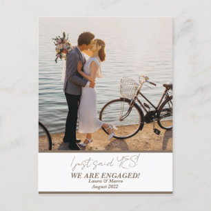 Trendy Modern Engagement Couple Photo Announcement Postcard