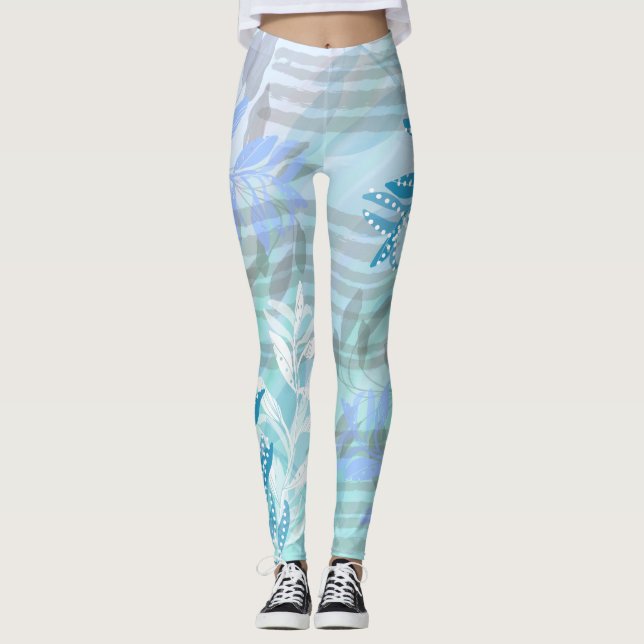 Trendy modern fall leaf abstract floral leggings (Front)