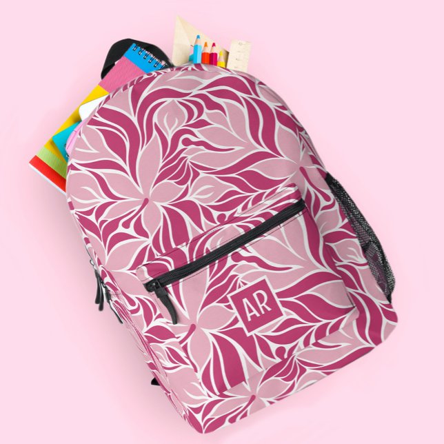 Trendy Modern Floral Pattern Monogram Cool Pink   Printed Backpack (Trendy Modern Floral Pattern Monogram Cool Pink Printed Backpack
)