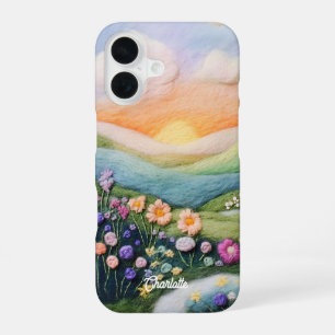 Trendy Modern Floral Sunset Personalised Name iPhone 16 Case