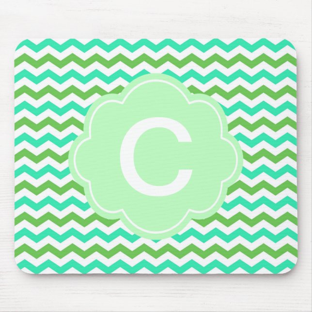Trendy, modern fresh  green chevron zigzag mouse mat (Front)