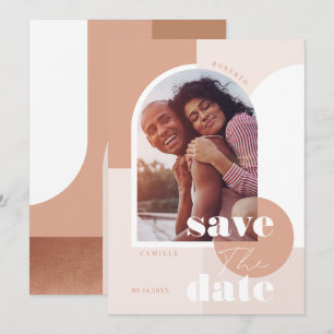 Trendy Modern Geometric Blush Pink Couple's Photo Save The Date