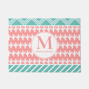 Trendy Modern Geometric & White Cactus Silhouettes Doormat