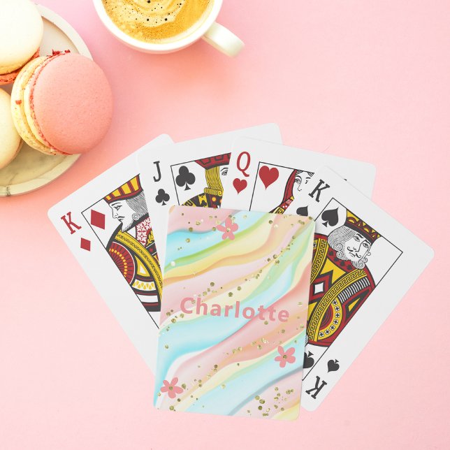 Trendy Modern Girly Glitter Floral Personalised Playing Cards (Creator Uploaded)